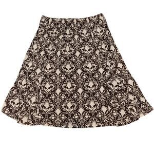 Y2K Vintage Jersey Knit Floral Print Skirt Brown and Cream Size Small